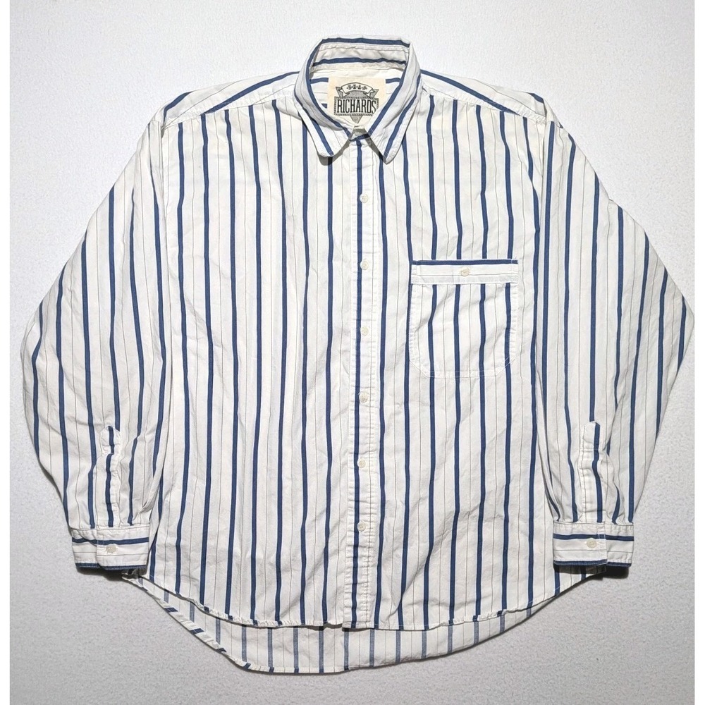 Brad Richards Stripe Button Up Shirt Mens L Blue White Cotton Casual